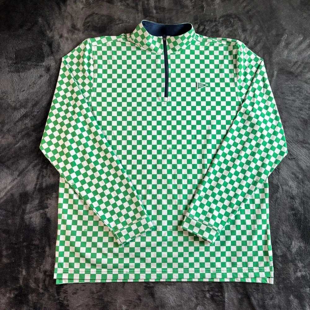 Good Good Golf Mens Spandex Quarter Zip Pullover Checkerboard 2XL Green